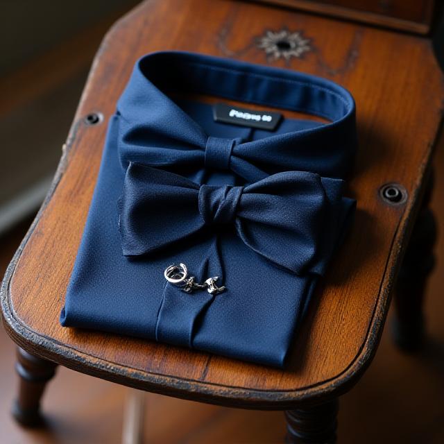 Artisanal tuxedo accessories arranged on a music stand