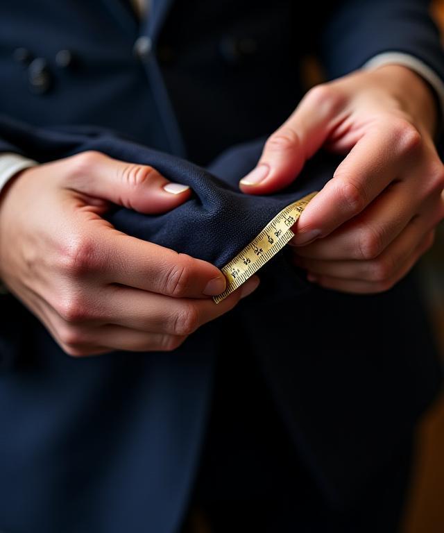 Tailor measuring a bespoke tuxedo jacket